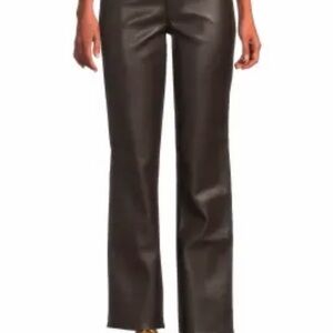 Faux Leather Straight-Leg Pants in Dark Brown